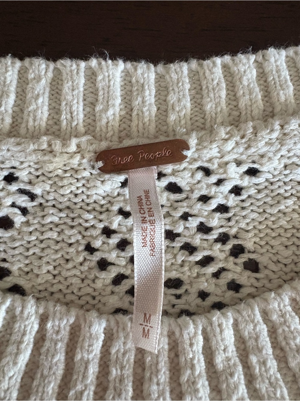 Free People Cream Open-Knit Crew Sweater